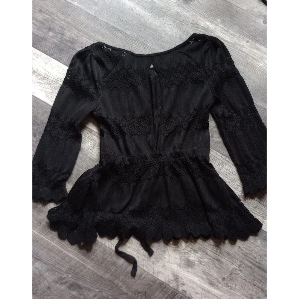Free People Women's XS Black Long Sleeve Blouse With Lace Like Panals